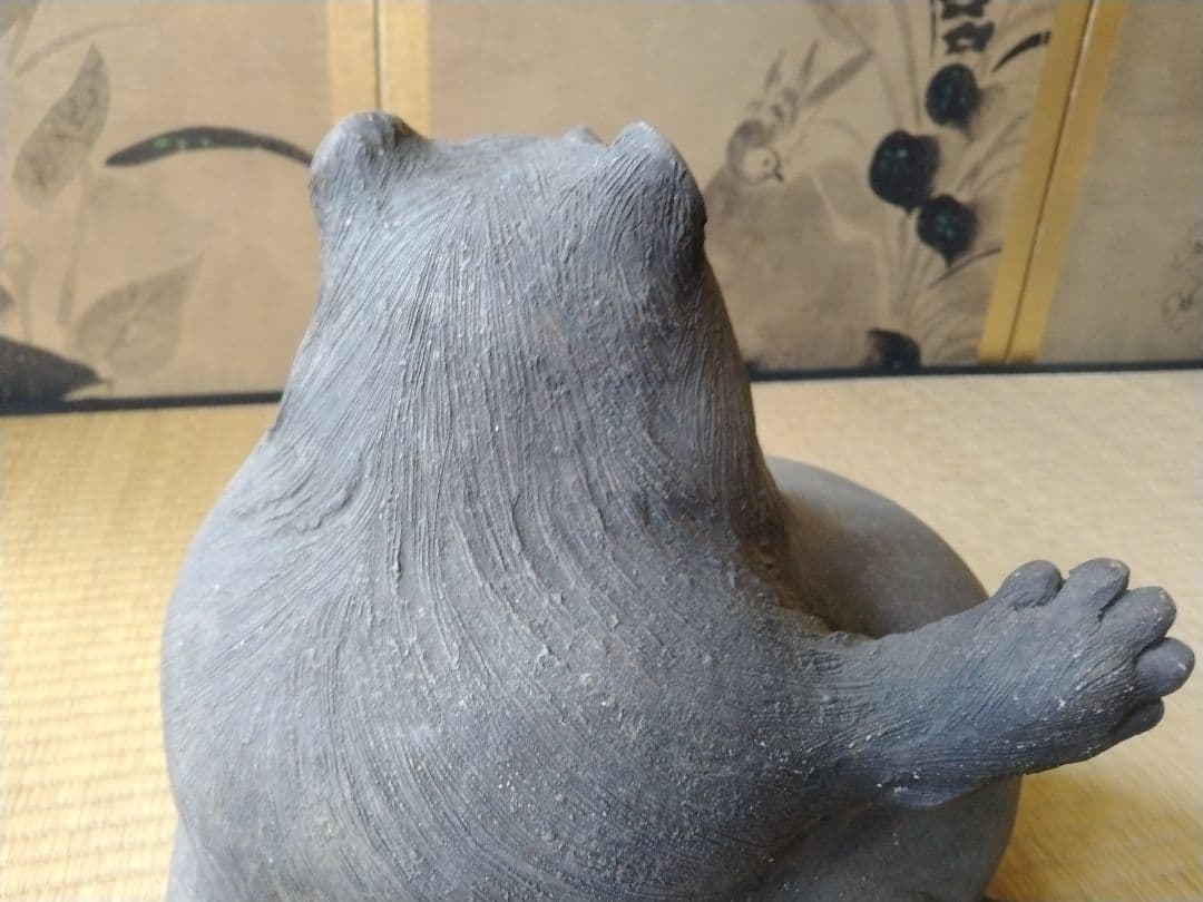幕末明治頃　福々しさタップリな京焼タヌキ　縁起物　骨董　茶道具　置物　人形