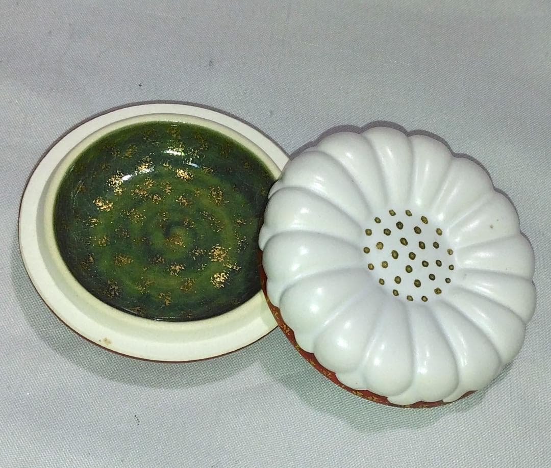 茶道具　京都清水焼　中村良二作　吸江斎好写　置上菊香合　超美品！！