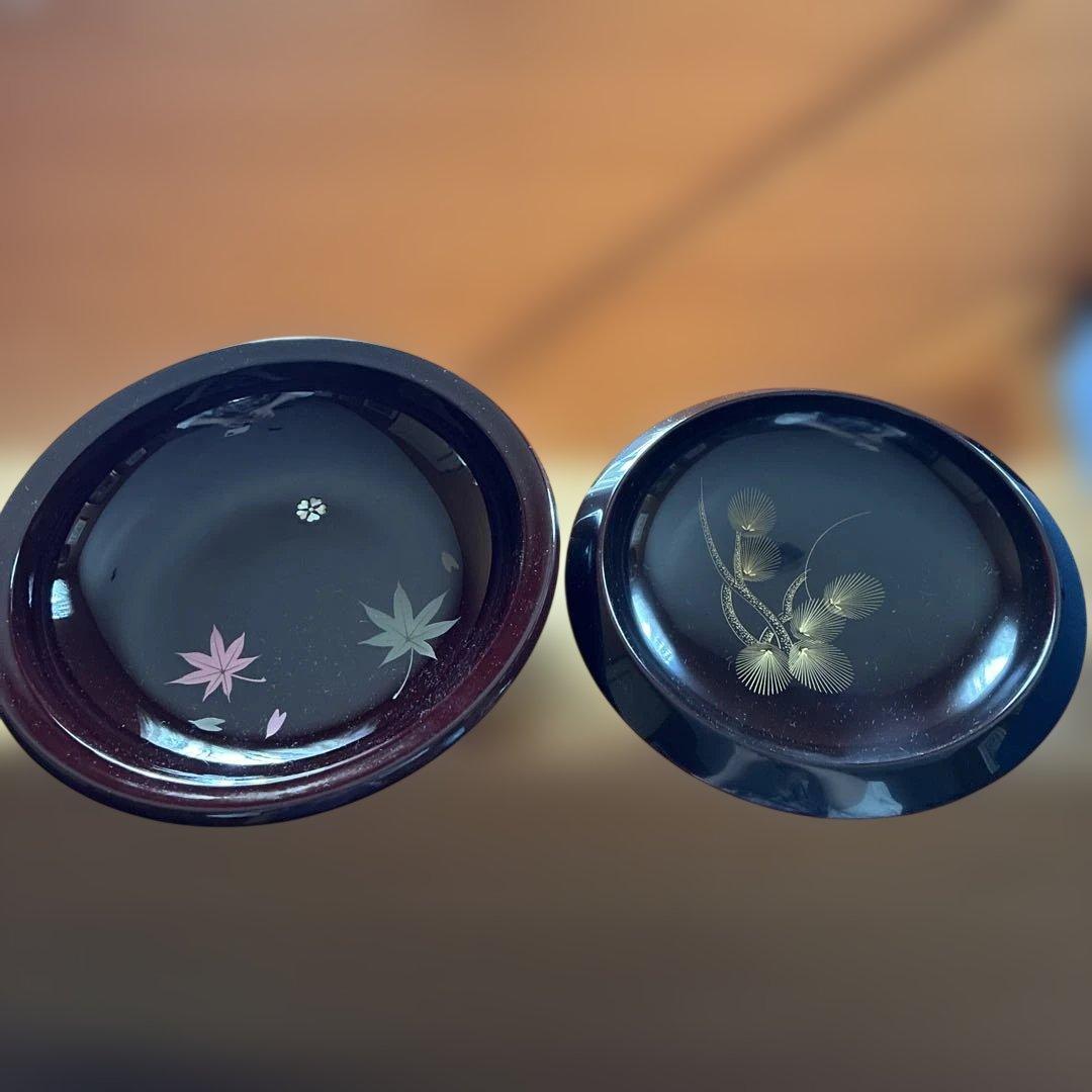 茶道具菓子器　漆器皿2点セット 紅葉と花の金箔装飾　輪島塗　山中漆器