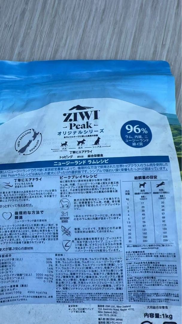 ZIWI Peak ラムレシピ ドライフード 1kg