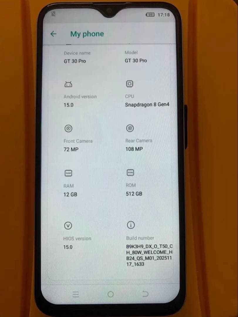 未使用シルバーAndroidスマートフォンGT30 Pro 12GB/512GB