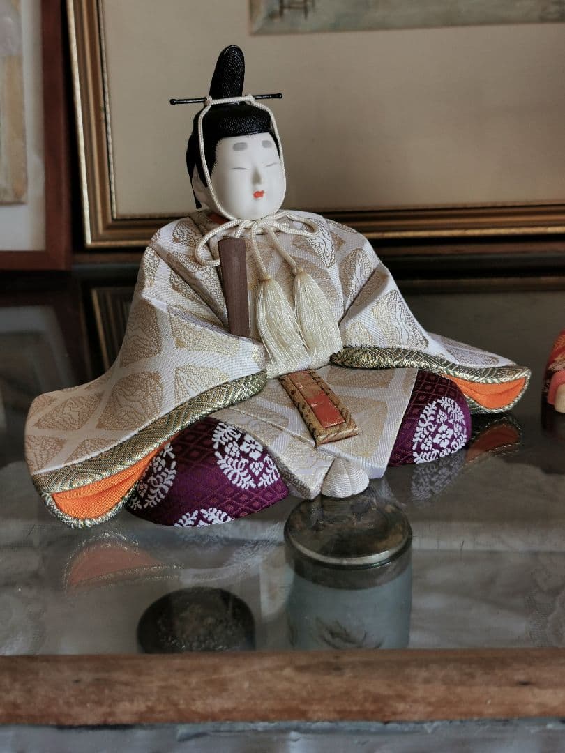 鈴木賢一 雛人形 清華 衣笠 アンティーク桃色刺繍クロス付き 箱入 伝統工芸士