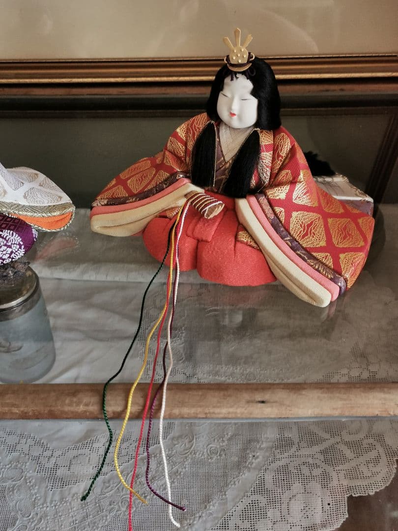 鈴木賢一 雛人形 清華 衣笠 アンティーク桃色刺繍クロス付き 箱入 伝統工芸士