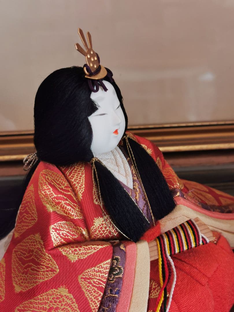 鈴木賢一 雛人形 清華 衣笠 アンティーク桃色刺繍クロス付き 箱入 伝統工芸士