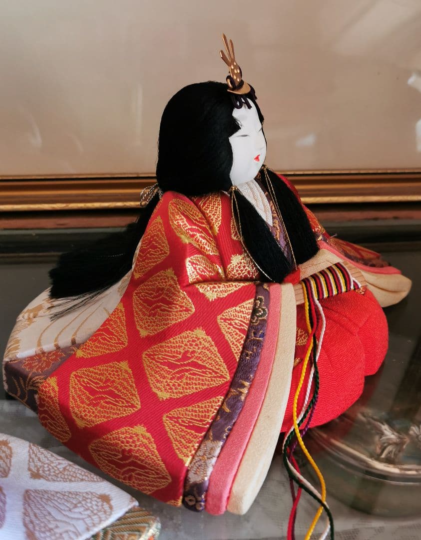 鈴木賢一 雛人形 清華 衣笠 アンティーク桃色刺繍クロス付き 箱入 伝統工芸士