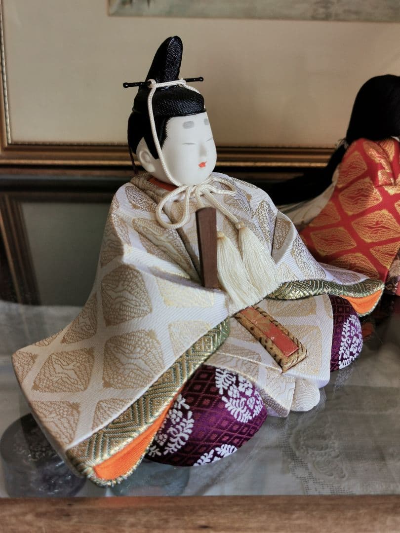 鈴木賢一 雛人形 清華 衣笠 アンティーク桃色刺繍クロス付き 箱入 伝統工芸士