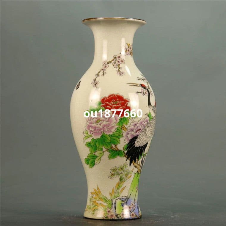 パステル福寿図魚尾花瓶 景徳鎮 陶磁器 装飾品 現代工芸品 美術品 置物