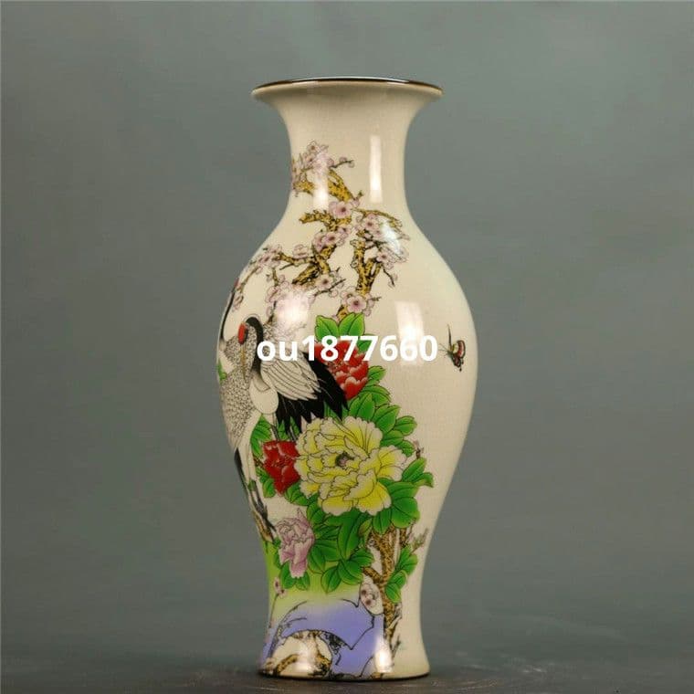 パステル福寿図魚尾花瓶 景徳鎮 陶磁器 装飾品 現代工芸品 美術品 置物