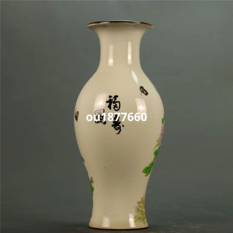 パステル福寿図魚尾花瓶 景徳鎮 陶磁器 装飾品 現代工芸品 美術品 置物