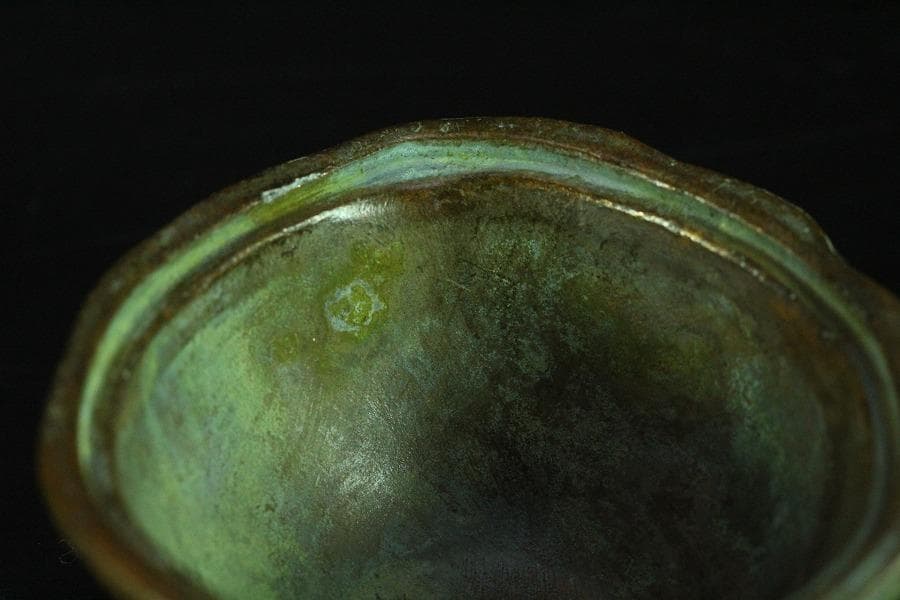 古銅 蓮 香炉 小 φ5.5cm 香道具 在銘(K-YC358)