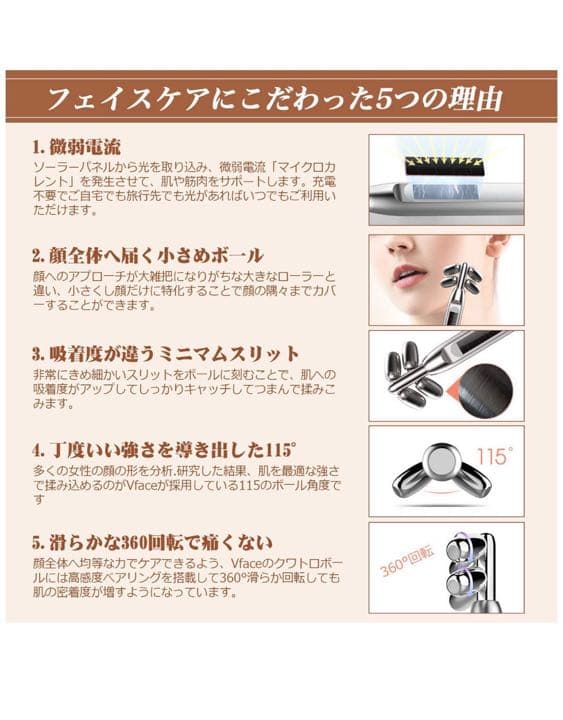 フェイスローラー 小顔ローラー 四つモミ玉 微弱電流 ソーラーパネル付き