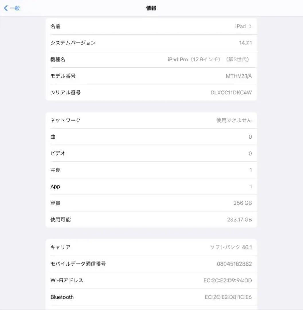 iPad Pro 12.9 第3世代 256GB WiFi+Cell