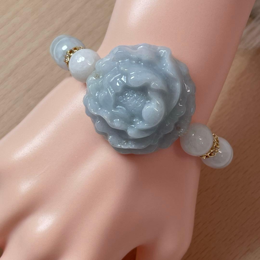 天然石 翡翠花彫　翡翠 ブレスレット