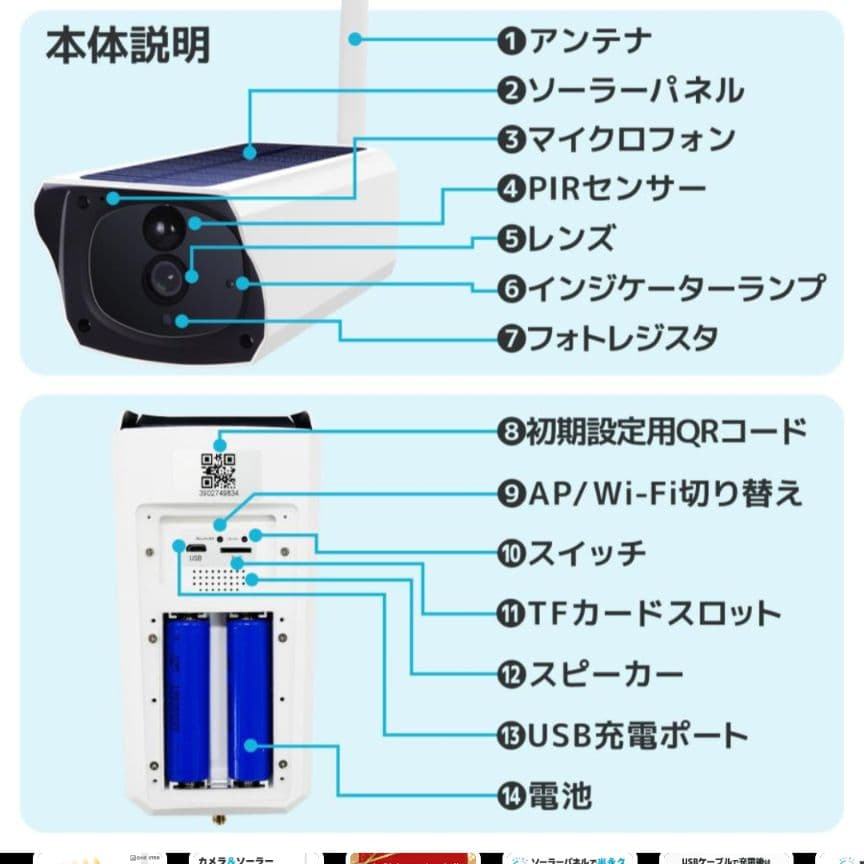 ONE STEP 防犯カメラ ソーラーパネル式