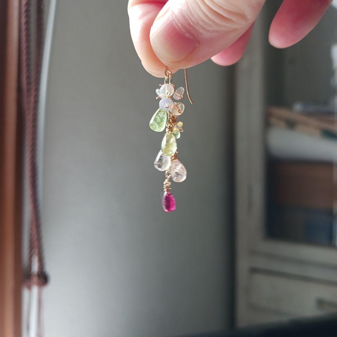 あつ様再び。トルマリンの花の色のピアス14kgf