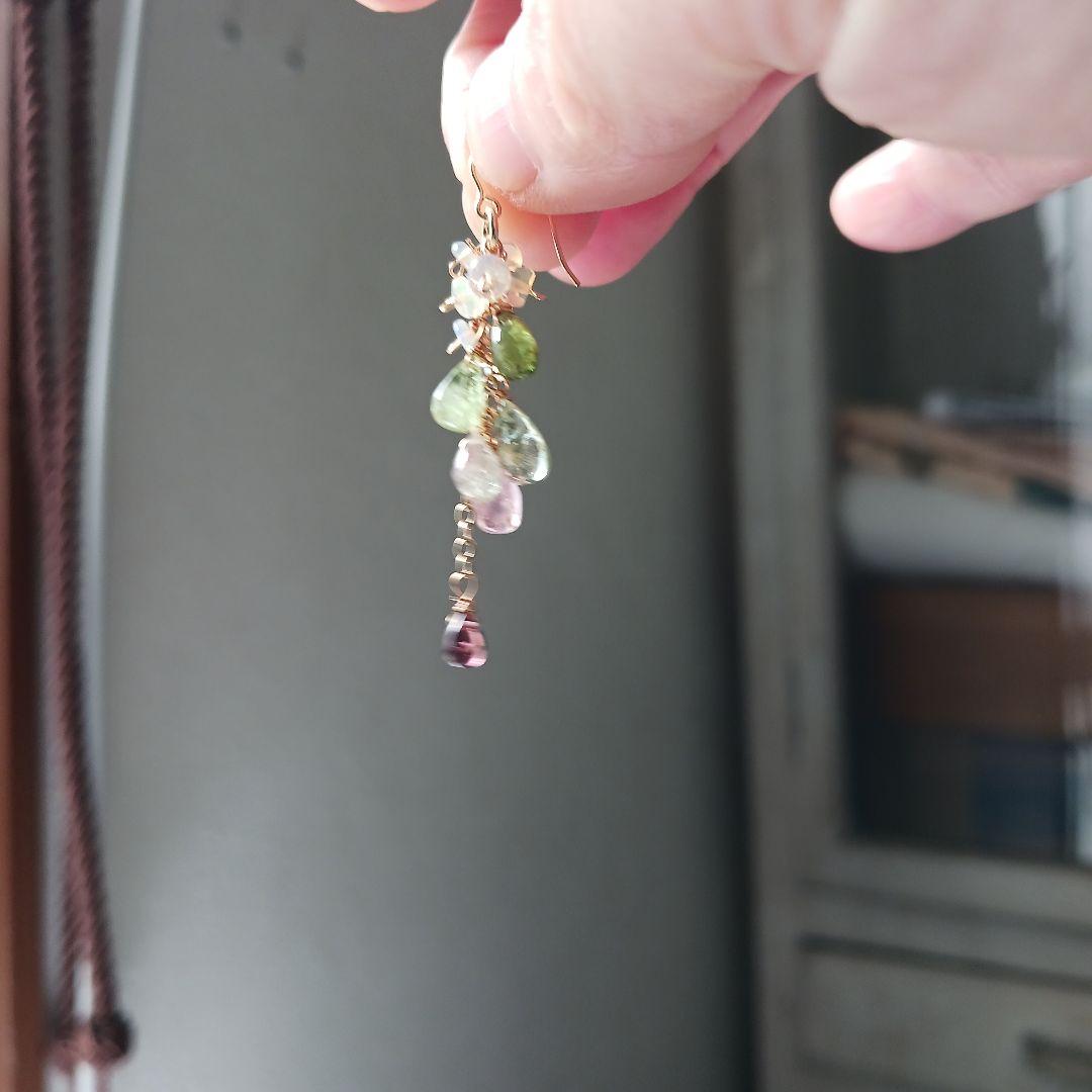 あつ様再び。トルマリンの花の色のピアス14kgf