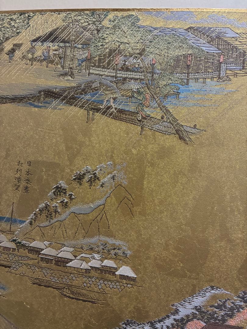 【西陣織・金襴縁】京都名所図 衝立額 (特大サイズ)