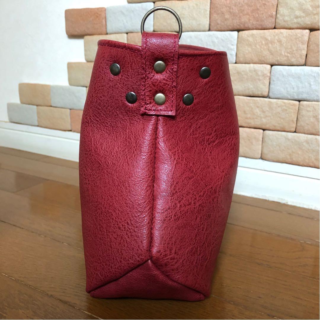 大人可愛い♡ 本革 ツーウェイバッグ ハンドバッグ くすみレッド
