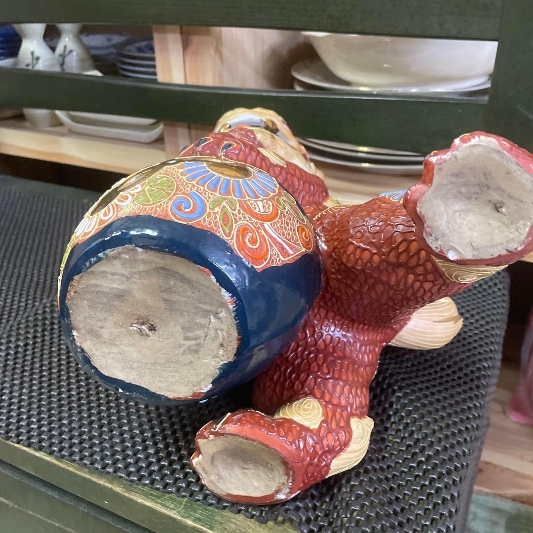 九谷焼赤絵付け金彩玉のり獅子　石川県伝統工芸品　日本美術　日本伝統