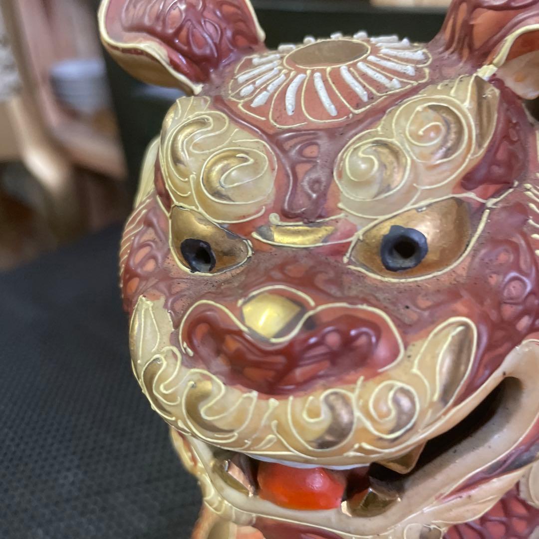 九谷焼赤絵付け金彩玉のり獅子　石川県伝統工芸品　日本美術　日本伝統