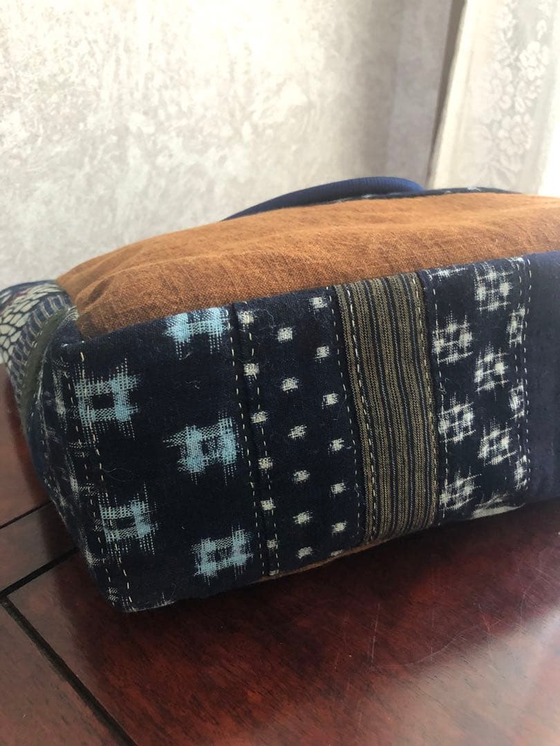 絣と酒袋のトートバッグ　約30 x 23 x 10cm