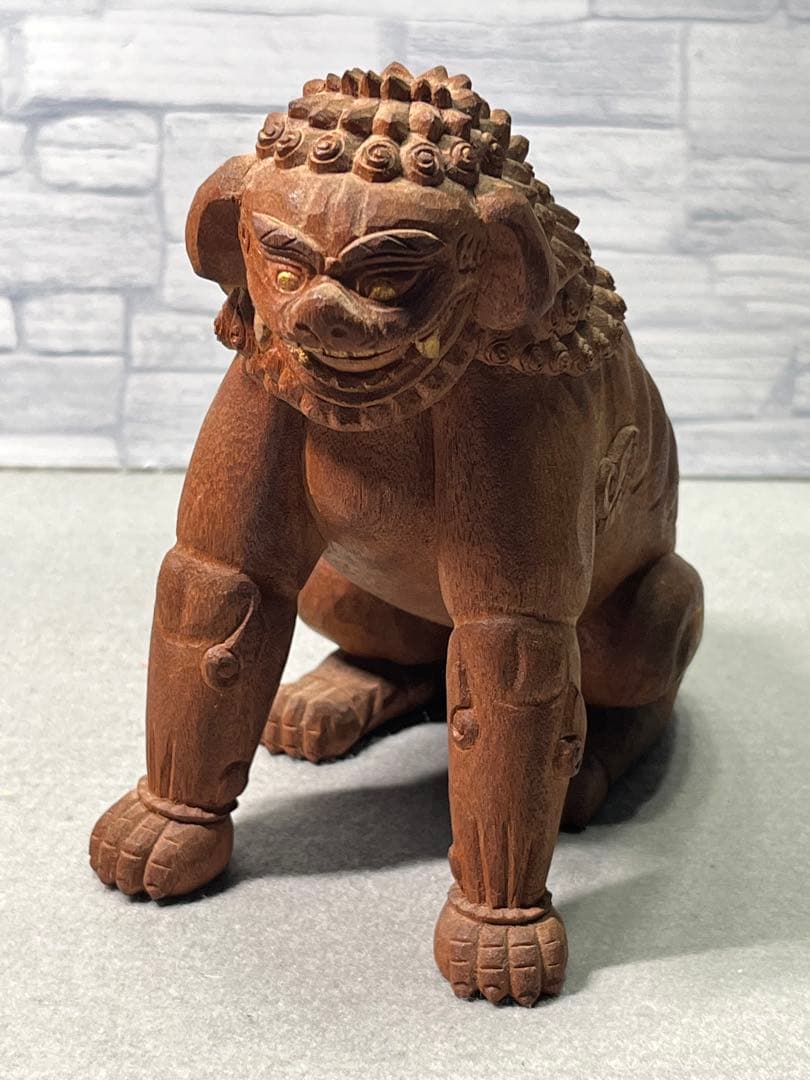 仏教美術　木彫　狛犬　一対