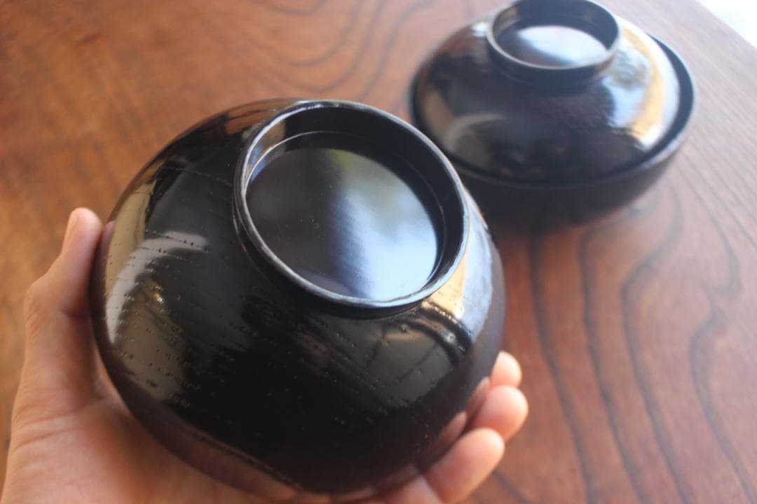 時代逸品！端正な黒漆に優美な光琳鶴蒔絵の映えるお椀2点（検輪島塗蒔絵椀