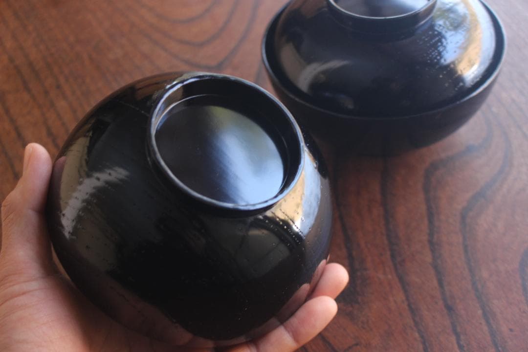 時代逸品！端正な黒漆に優美な光琳鶴蒔絵の映えるお椀2点（検輪島塗蒔絵椀