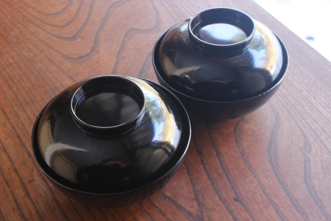 時代逸品！端正な黒漆に優美な光琳鶴蒔絵の映えるお椀2点（検輪島塗蒔絵椀