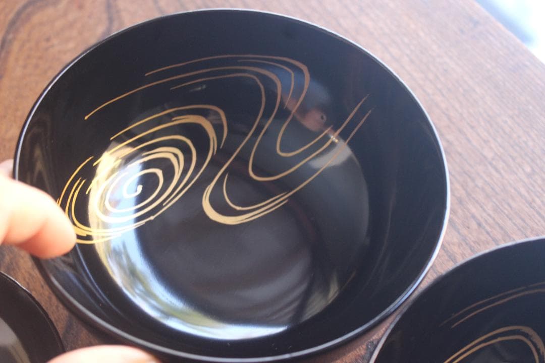 時代逸品！端正な黒漆に優美な光琳鶴蒔絵の映えるお椀2点（検輪島塗蒔絵椀