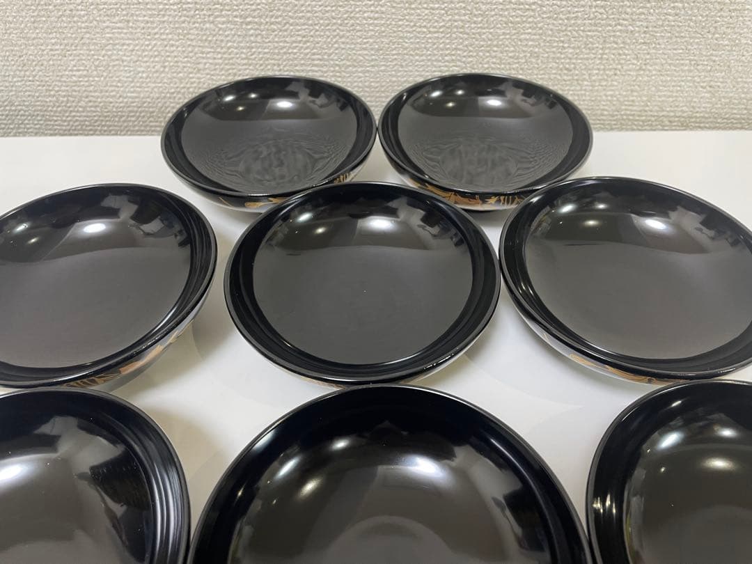 【現状品】漆器 黒塗 会津塗 金彩 花柄 割烹 吸物椀 蓋付き椀 10個セット