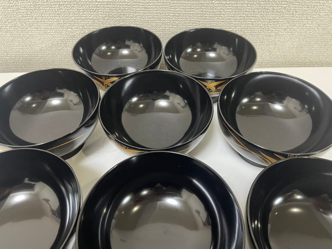 【現状品】漆器 黒塗 会津塗 金彩 花柄 割烹 吸物椀 蓋付き椀 10個セット