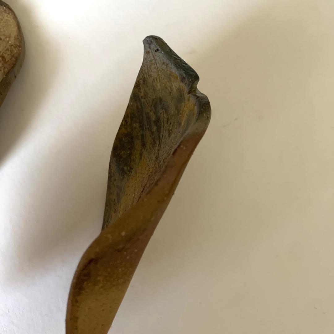 【一点物】信楽焼　朴葉皿　2枚セット　葉　葉っぱ　葉脈　細密技巧　リアル焼物