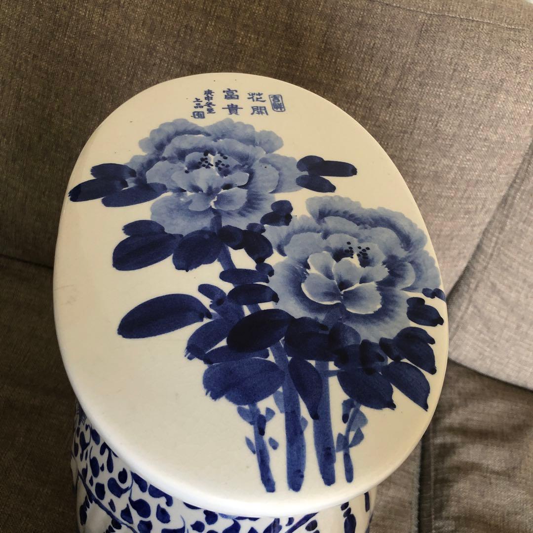 アジアン 陶器 象 置物 インテリア 花台 華図 染付 ガーデニング 花瓶置き