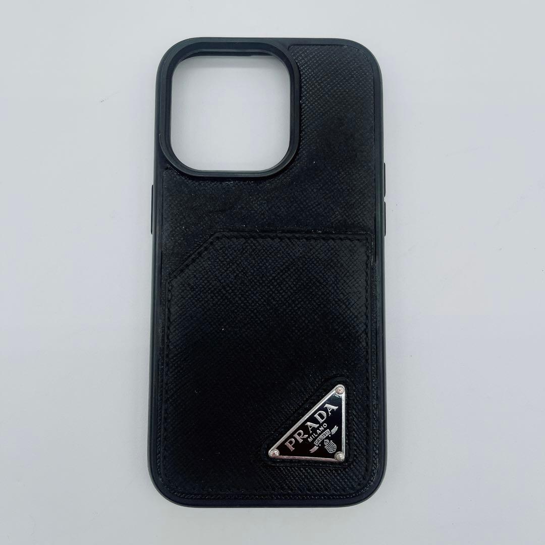 【PRADA】iPhone14 Pro用 スマホケース ブラック 三角プレート