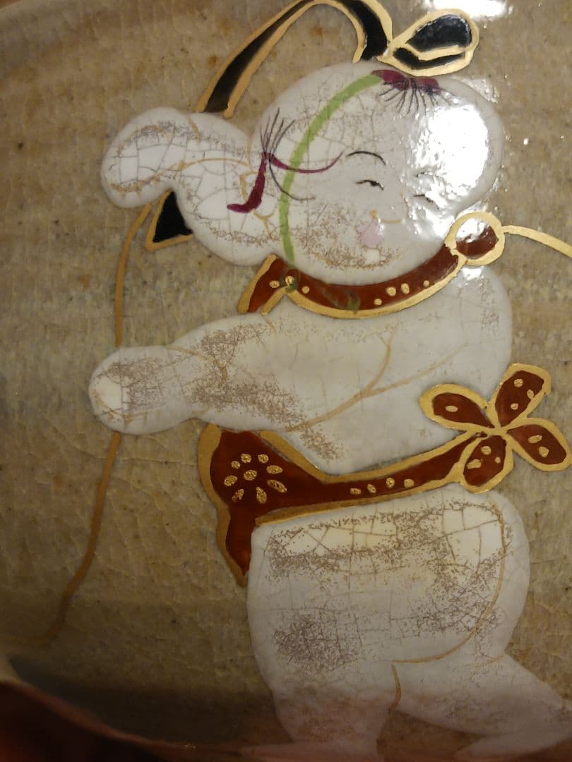 膳所焼 陽炎園 色絵御所人形 茶碗 茶道具
