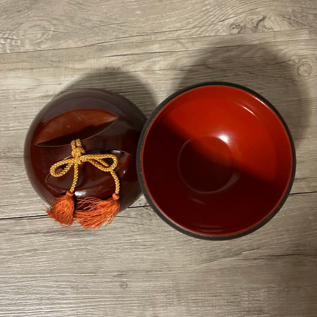 B-3 【アンティーク】天然木 菓子器 菓子鉢 蓋付き 房付き タッセル