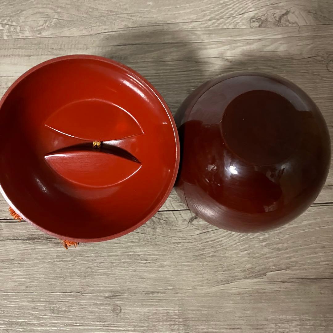B-3 【アンティーク】天然木 菓子器 菓子鉢 蓋付き 房付き タッセル