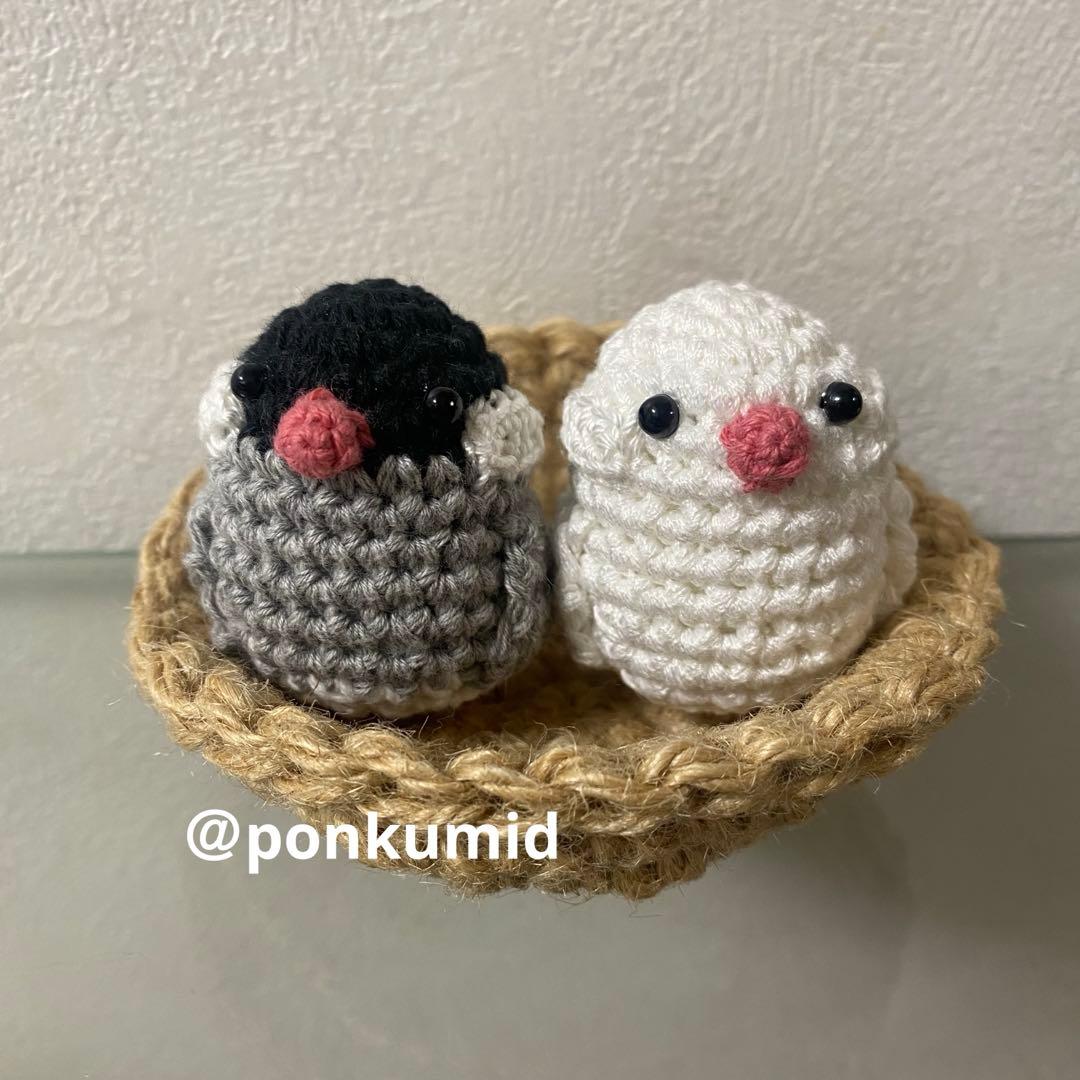 文鳥　ハンドメイド　編みぐるみ　兜　鯉のぼり　ひまわり　麦わら　キンカチョウ　鳥