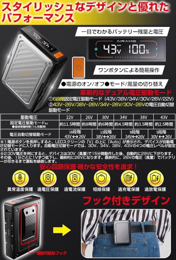 Xinpeke 空調作業服 43V超高電圧 ファン付きベスト 作業服 熱中症対策