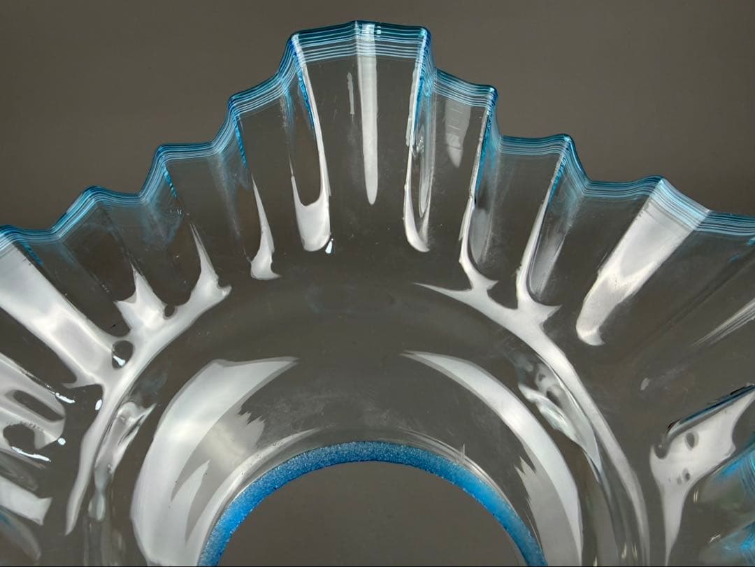 オイルランプ シェード フリル 青色 水色 ガラス製 気泡 古ガラス 電笠 部品