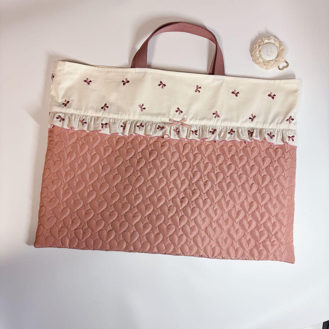peach♡様　レッスンバッグ　上履き袋　体操着袋　ハート　キルト　ヌビ