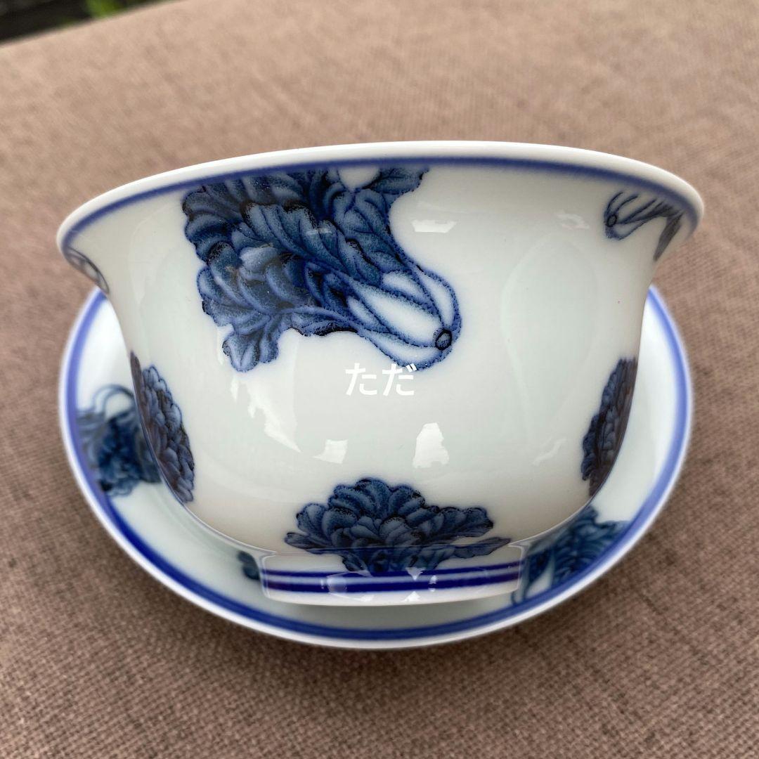青花百財三才蓋碗 中国茶器 景徳镇 蓋付き茶器 飲茶食器 煎茶具 未使用品