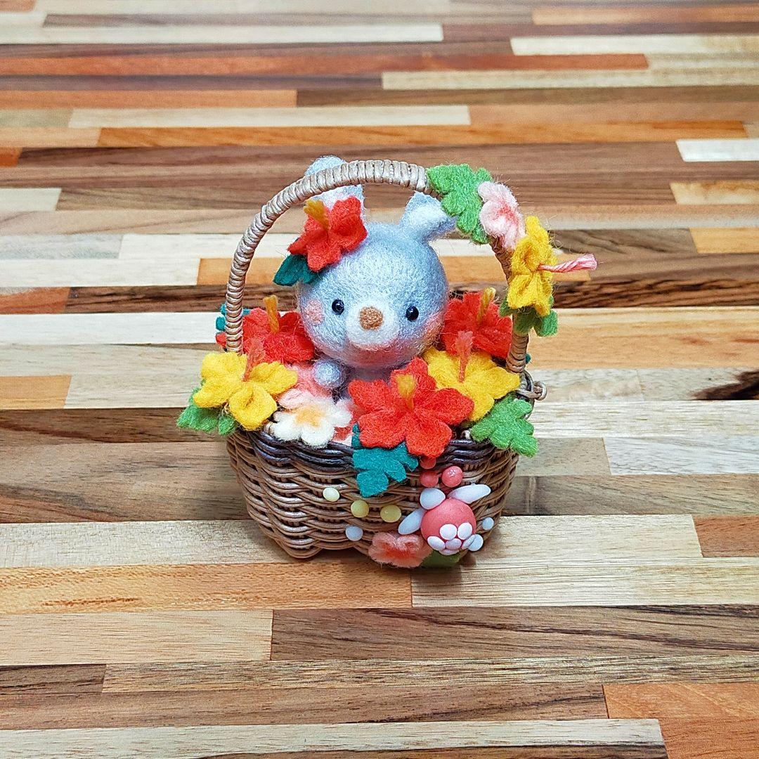 ✿お値下げ中✿羊毛フェルト✿うさぎちゃん✿フェルトフラワー✿ハイビスカス✿かめ✿