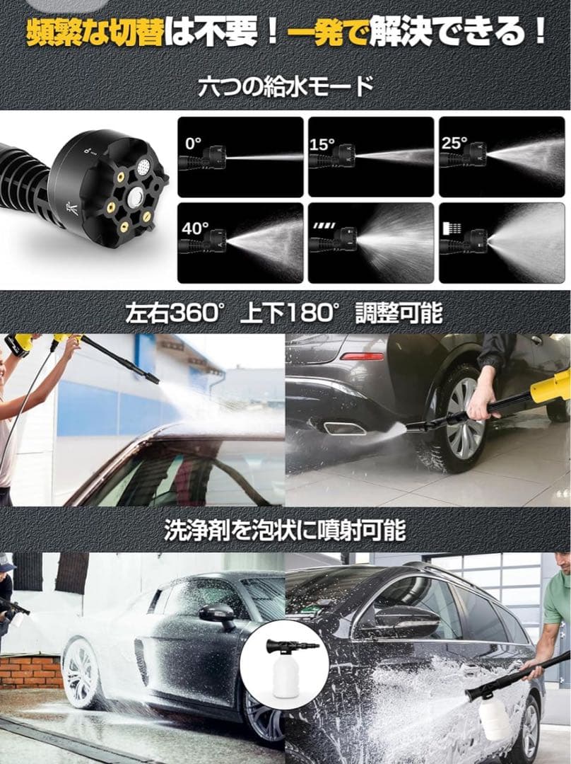 高圧洗浄機 コードレス 充電式 洗車機 20000mAhマキタ互換 PSE承認済