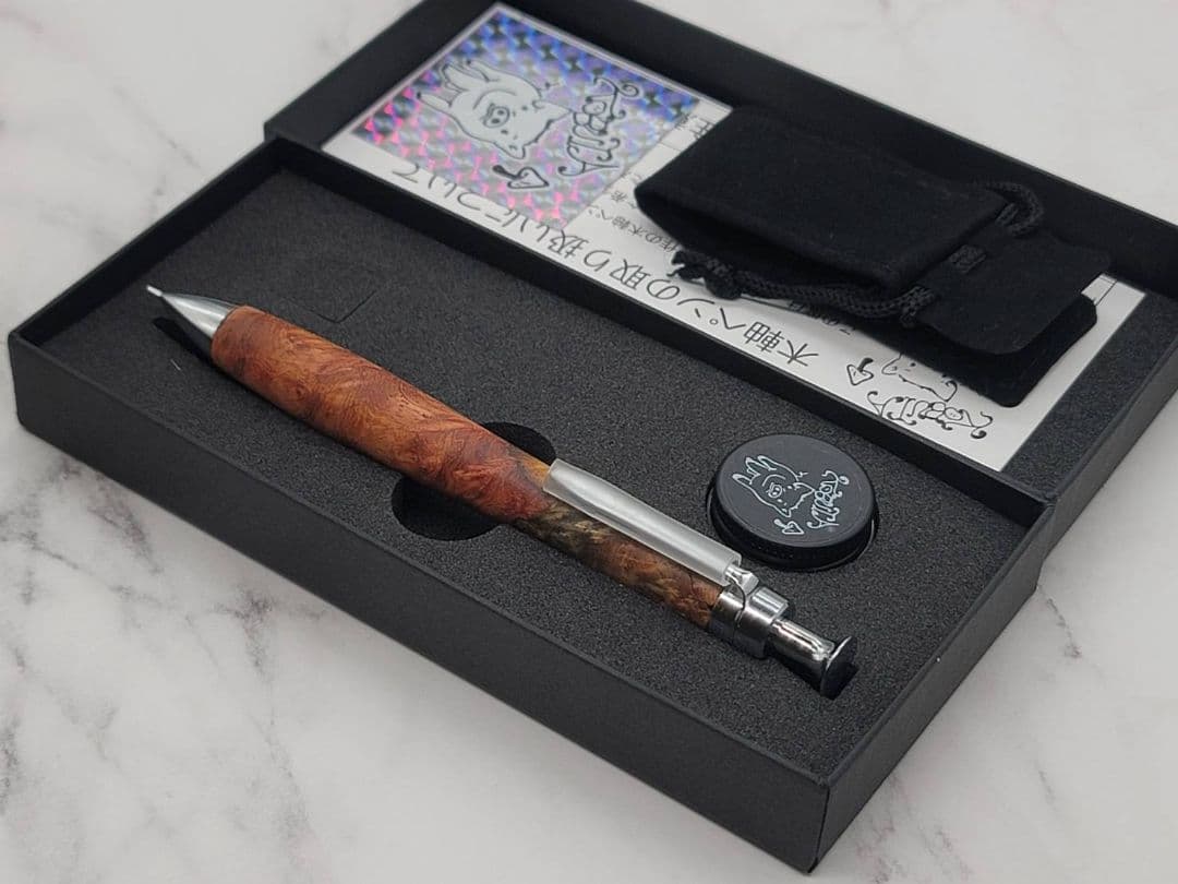 新品　こぶた工房　極上+花梨瘤　紅白青　トリコロール瘤　シャープペンシル0.5