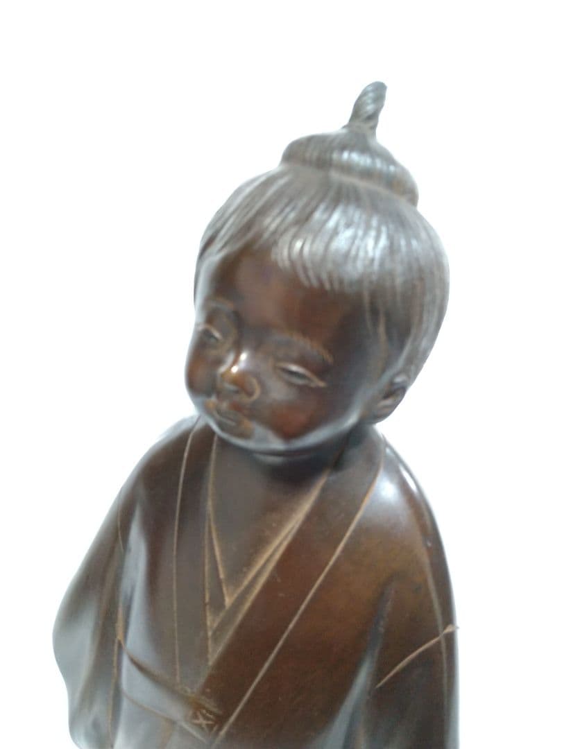 米治一 青銅 鋳物 置物 「無我童子」 インテリア 高岡銅器