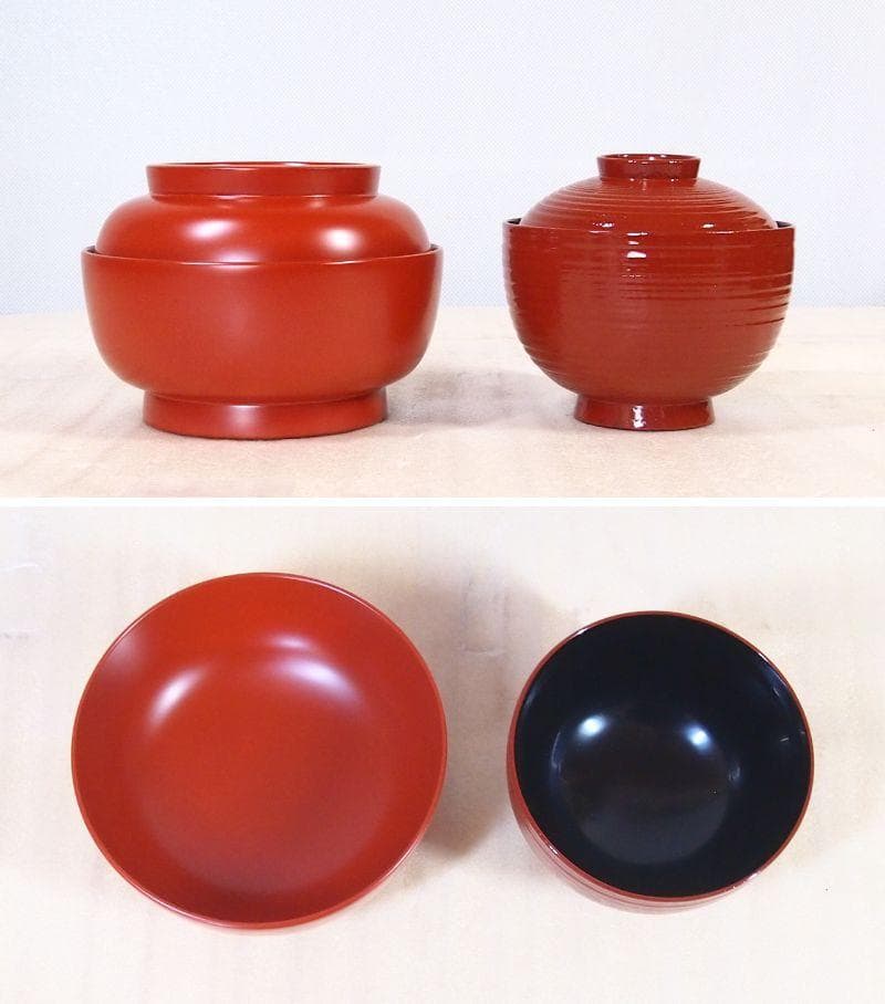 【未使用】秋田 川連漆器 総洗朱 柿型椀5客 佐藤豊八商店 菓子椀/雑煮椀/汁椀