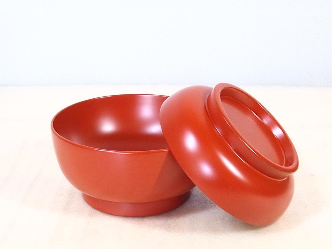 【未使用】秋田 川連漆器 総洗朱 柿型椀5客 佐藤豊八商店 菓子椀/雑煮椀/汁椀
