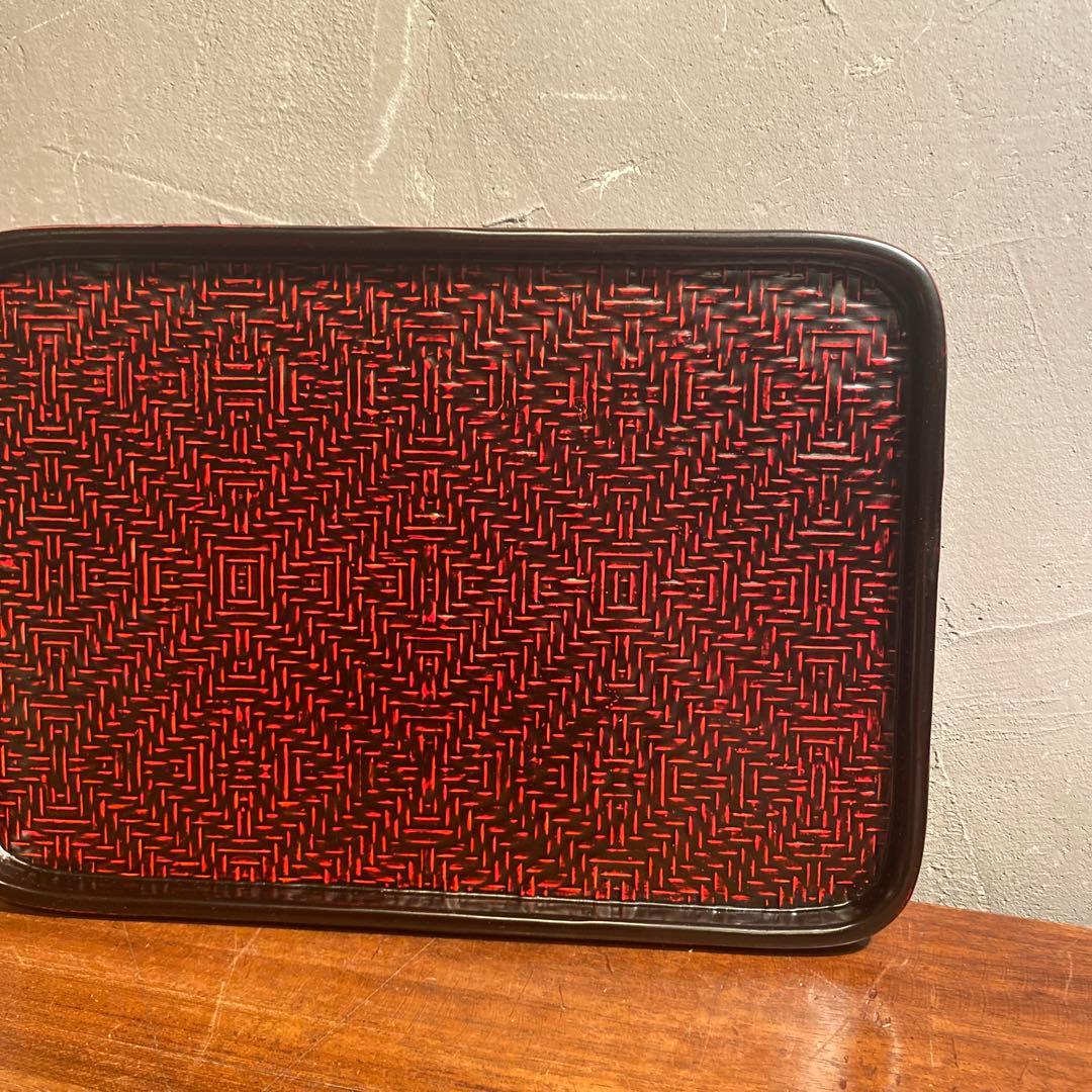 伝統工芸 らんたい漆器 角盆 茶盆 茶器 竹細工 漆芸 未使用品 福岡県